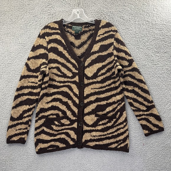 Lauren Ralph Lauren Hand Knit Cardigan Sweater Animal Zebra Academia Women's PM